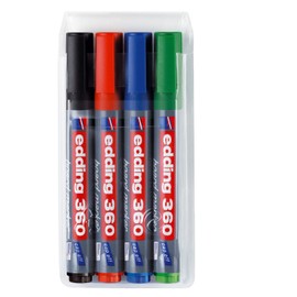 122485 - Edding 360/4S Whiteboard Marker Bullet Tip 1.5-3mm Line (Assorted Colours) - 1 x Pack of 4 Whiteboard Markers