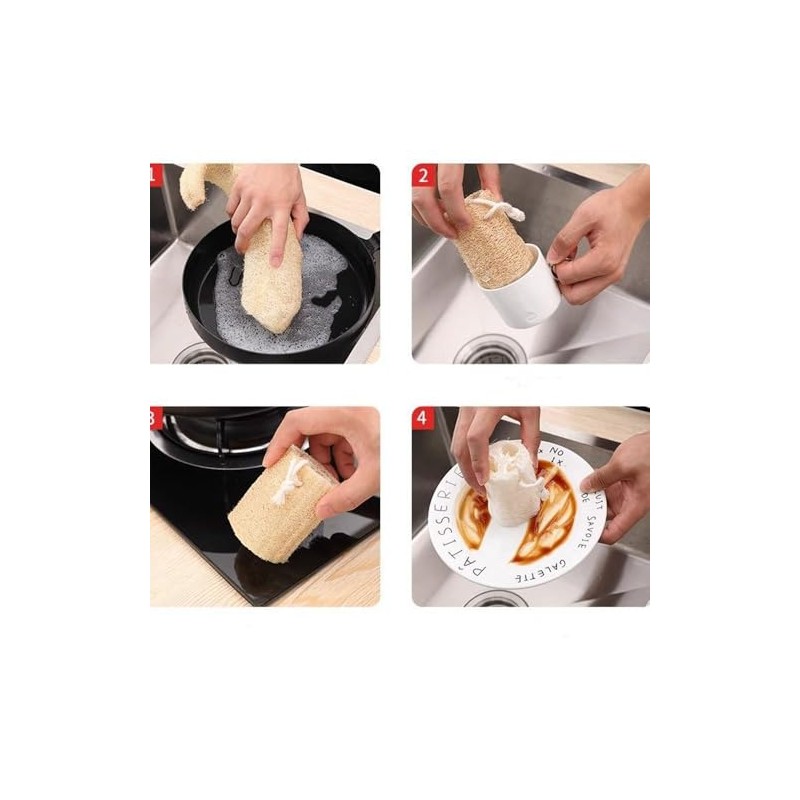 Esponja de Lufa Natural, 4 unidades Estropajo para Cuerpo, Esponja