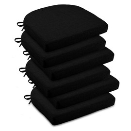 downluxe Indoor Chair Cushions for Dining Chairs, Soft and Comfortable Textured Foam Kitchen Chair Pads with Ties and Non-Slip Backing, 16" x 16" x 2", Black, 6 Pack