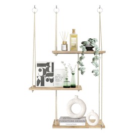 Wooden Wall Shelf, Boho Wall Hanging Shelf, for Kitchen, Living Room, Bedroom, Bathroom, Balcony Decoration and Storage, Wooden Floating Shelf