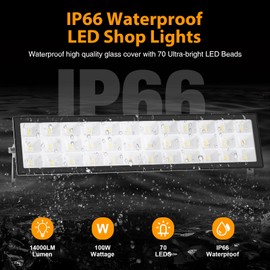 4pack Shop Lights,100w Led Shop Light,14000lm Super Bright Plug In Garage Lighting,IP66 Waterproof Work Lights For Workshop,4.92ft Power Cord And On/Off Switch,6500k Outdoor Flood Light For Warehouse