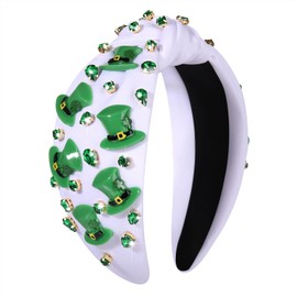 boderier St.Patrick's Day Headband for Women Green Irish Top Hat Crystal Embellished Knotted Headband Green Day Party Costume Headwear Accessories Gifts (Top Hat)