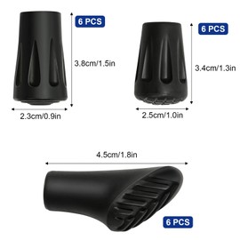 Pack of 18 Nordic Walking Poles, Rubber Buffers, Non-Slip for All Common Nordic Walking Hiking Poles, Rubber Buffer for Hiking Poles, Asphalt Gravel Mountains, Hiking, Rubber Stopper Attachments, 3