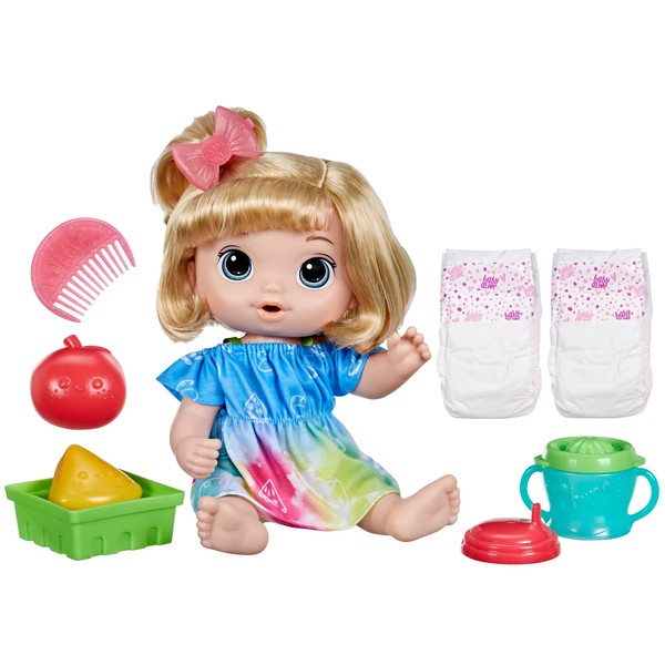 Baby Alive Fruity Sips Doll, Apple, Toys for 3 Year Old Girls, 12-inch Baby Doll Set, Drinks & Wets, Pretend Juicer, Kids 3 and Up, Blonde Hair