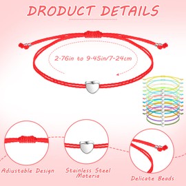 100 Pcs Friendship Bracelets Bulk Wish Bracelets Adjustable Heart Couple Bracelets Star Bestfriends Bracelets Gifts for Women Men Girls (Heart Style)