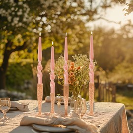 MAITREYA Blush Taper Candles Spiral Stick Candles Taper Candles-Set of 4 for Decoration Weddings Party Church-Unscented Dripless Candles,10inch(B-Blush)