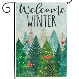 HOMMDECO Merry Christmas Garden Flag Forest Garden Flags for Outside Welcome Winter Holiday Garden Flags Burlap 12.2 * 18.5in Double Sided Yard Flag Vertical for Home Outdoor​