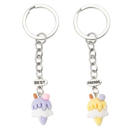 Ice Cream Keychains Gifts for Women Teen Girls 2 Pcs Best Buds Gift Keychain for Her Friendship Birthday Gifts for Friends Sisters Bestie Cute Best Friends Keychain Charms