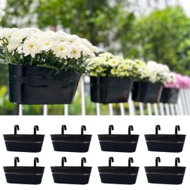 LaLaGreen Deck Railing Planter Box (17 Inch, 8 Pack) Large Black Metal Window Flower Boxes Outdoor, Hanging Planters Plant Holder Fence Rail Bucket Boho Style Wall Mount Outside Patio Porch Herb Decor