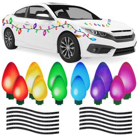 Whaline 49Pcs Christmas Reflective Car Magnets Set 36 Colorful Bulb Light Magnets with 13 Lines Refrigerator Garage Magnet Decals for Xmas Birthday Mailbox Window (Not for Aluminum Alloy Vehicle)