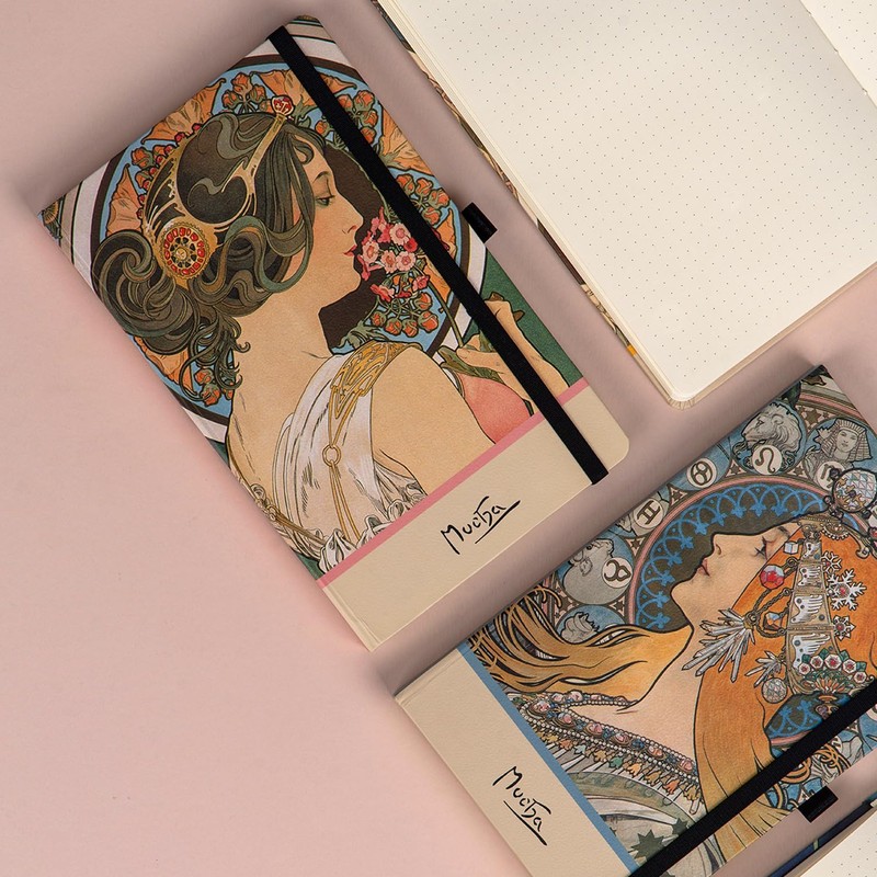 NOTIQUE Alphonse Mucha Zodiak Polka Dot Notebook with Elastic Band,