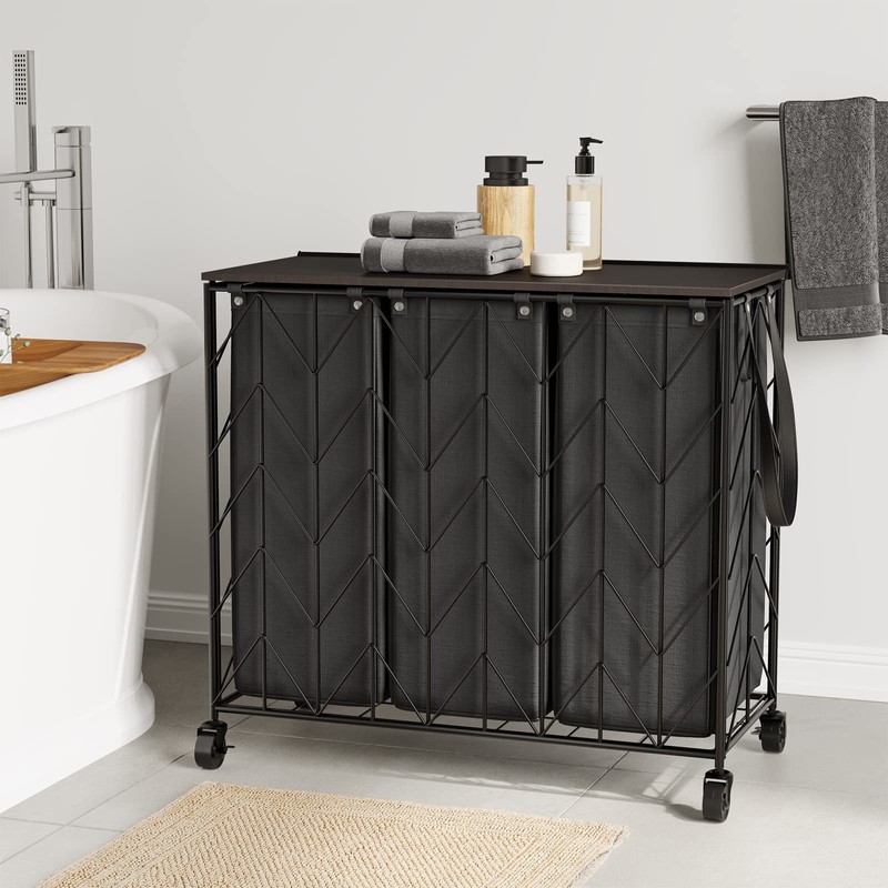 WOWLIVE Laundry Basket with Wheels, 142L Hamper 3 Section with