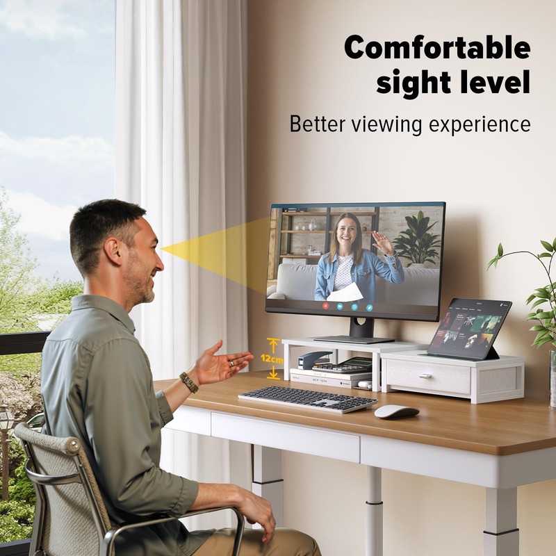 WOHOMO Dual Monitor Stand Riser with Drawers, Desk Organizers for