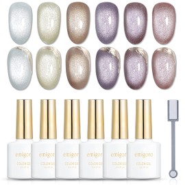 emigoro Magnetic Gel, Gel Nail, Cat Eye Gel, Magnetic Nail, Magnetic, Sparkle, Galaxy Nail, Set of 6 Colors, UV/LED Compatible, Color Gel