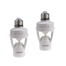 LPHUMEX 2 Pcs Motion Activated Light Sockets, Dusk to Dawn E26/E27 Scew-in Motion Activated Light Adapter, PIR Security Light Bulb Sockets Indoor for Front Door/Porch/Garage/Basement/Hallway