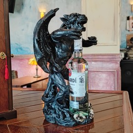 SACOJUCHY Big Gargoyle Statue 17.5"High Sculpture Wine Bottle Wine Holder with Two Wine Glasses Holder Wine Rack Medivel Gothic Decor Statue Resin Collectible Figurine for Home Table Book Shelf Decor