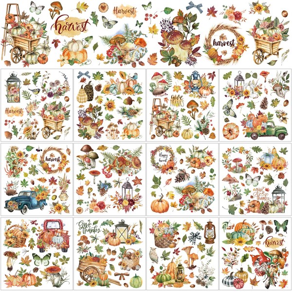 BBTO 12 Sheets Fall Thanksgiving Rub on Transfers for Crafts