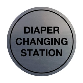 Signs ByLITA Circle Diaper Changing Station Sign (Brushed Silver) - Small - (5 Pack)