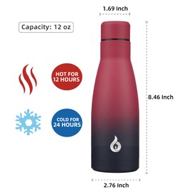BJPKPK Insulated Water Bottle 12oz Small Stainless Steel Water Bottles Reusable Metal Thermos Keep Cold and Hot,Charming Black Red
