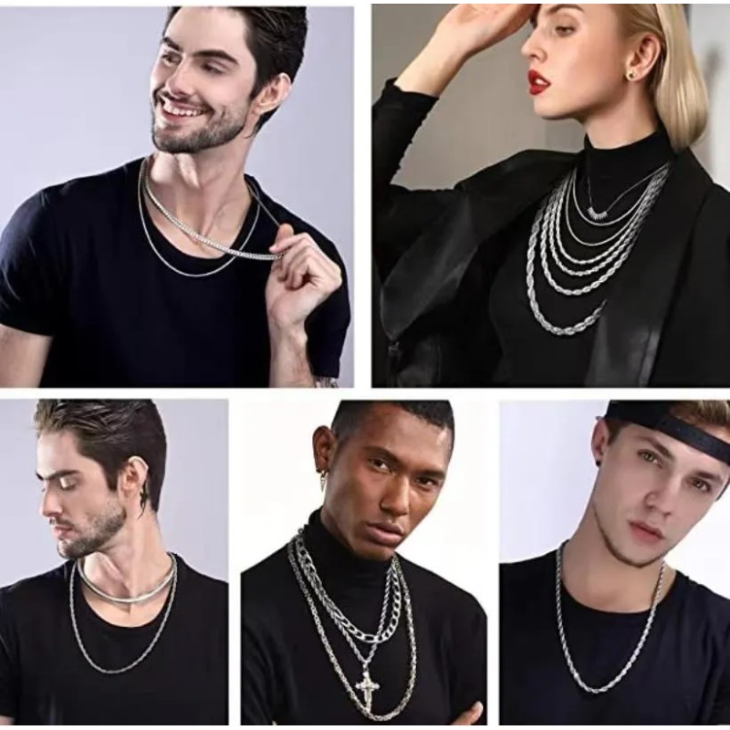 Cadena Torsal 3/4mm Acero Inoxidable Hombre Collar 60cm L