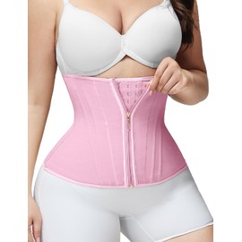 SHAPSHE Waist Trainer for Women Tummy Control Workout Waist Cincher Corset Shapewear Postpartum Body Shaper Faja with Zipper Hook Pink