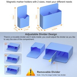 Jeyoon 2 Pack Magnetic Dry Erase Marker Holders,Magnetic Marker Holder Pen Holder for Whiteboard or Fridge Magnet Pencil Cup Storage Organizer for Classroom Office Home Locker and Metal Cabinets-Blue