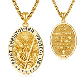 DRINSPER St Christopher Medal Necklace for Men Women 925 Sterling Silver Patron Saint Christopher Pendant Religion Amulet Protection Charm Jewelry Gifts