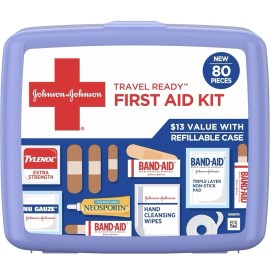 Band-Aid Travel Ready Portable Emergency First Aid Kit for Minor Wound Care with