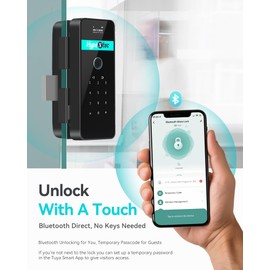HypeXtec Smart Glass Door Locks for Frameless Glass Doors–Keyless Entry Deadbolts with Bluetooth App Control,Fingerprint,IC Card,Voice Menu and No-Drill Installation