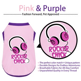 ZIAGAOP Camiseta de tirantes para perro con bloques de color y divertidos diseños termotransferidos. Ligera de poliéster para perros pequeños y medianos, ideal para salidas informales. Rocker Chick, r