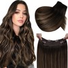 LaaVoo Real Hair Extensions with Wire Brown Balayage Invisible Secret