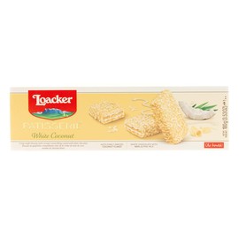 Loacker Patisserie White Coconut - Premium Bite Size White Chocolate Covered Crispy Wafer Cookies with Coconut Cream Filling, topped with Coconut flakes - Pack of 12