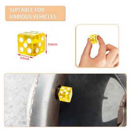 Ziciner 4 PCS Dice Valve Stem Caps, Dustproof Dice Tire Valve Caps, Corrosion Resistant Wheel Stem Covers, Universal for Cars, SUVs, Trucks, Bike, Bicycle, Motorcycles Accessories (Yellow)