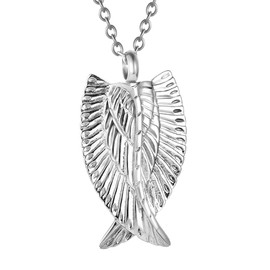 Angel Wings Cremation Urn Necklace for Ashes 316L Stainless Steel Memorial Jewelry Urn Pendant Ashes Holder Keepsake Gift (Silver)