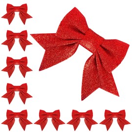 8pcs Red Glitter Bows for Christmas Tree Decoration, 5 x 7inch Xmas Glitter Bows, Red Christmas Decorative Bows for Christmas Tree, Decor Wreath, Christmas Home Party, Girls Butterfly Decoration