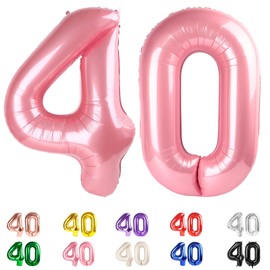 Number Balloons 40 In 40 Numbers, 40th Birthday Decorations for Women Men, Pearl Pink Birthday Party Decorations Big Balloons for Wedding, Celebration Party, Graduations