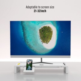 Monitor Stand Riser, OImaster Foldable Computer Monitor Riser, Adjustable Length Computer Stand and Storage Drawer & Pen Slot, Phone Stand Compatible Computer, Desktop, Laptop, Save Space (White)