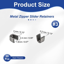 YELARXI Zipper Repair Kit, Zipper Slider Retainers #3 U Shape Top Stoppers Open-End Bottom Top Stops Fit for Bags Coats Jackets Metal Zip Repair Sewing Replacement DIY (20 Pack, Black)