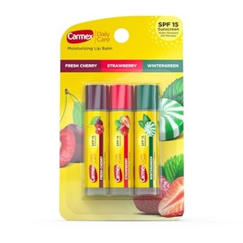 Carmex Daily Care - Bálsamo labial hidratante en barra, cereza, fresa, gaulteria, SPF 15, 0.45 onzas, 3 unidades (paquete de 4)