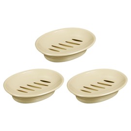 sourcing map Soap Container, 3Pcs 15.5x11cm Plastic Soap Dish with Drain, Removable Double Compartment Soap Holder for Bathroom, Shower, Kitchen (Khaki)
