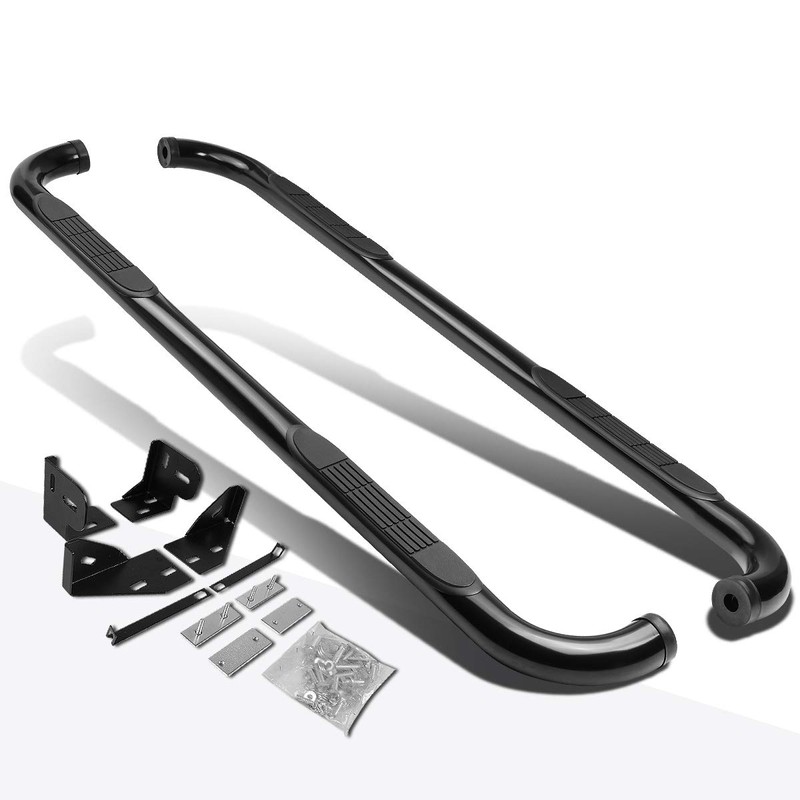 (2Pcs) 3 Inch Black Round Nerf Step Bars Side Steps