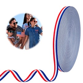 KAKUPPA 55 Yards Patriotic Ribbon Red White Blue, Grosgrain American Flag Striped Craft Ribbon for 4th of July Memorial Day Decorations, DIY Present Wrapping Hair Bows Party Supplies