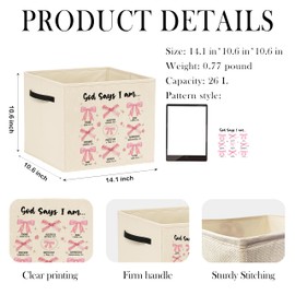 Briblaze Coquette Pink Bow Christian Storage Bins, Coquette Pink Bow Bible Verse God Say I Am Collapsible Baskets Organizer for Living Room Girls Bedroom Clothes Toys Books, Toybox for Girls Room