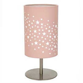 Beautiful Stars Decorated Children/Kids Soft Pink Cotton Bedside Table Lamp Creates Stunning Effect Against The Wall | 23cm Height | 40w Maximum by Happy Homewares