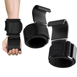 Weight Lifting Hooks, Non-Slip Heavy Duty Power Wrist Straps Hand Grip Support for Deadlifts, Men Women Weight Lifting Hooks for Pull Up, Fitness, Bodybuilding Workout Lifting (Black, 1 Pair)