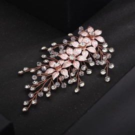 Teyglen Flower Bridal Hair Clips Wedding Crystal Flower Hairpins Handmade Gold Silver Rhinestone Hair Barrette Vinatge Headpieces Hair Accessories for Bride Women Girl (Rose Gold)