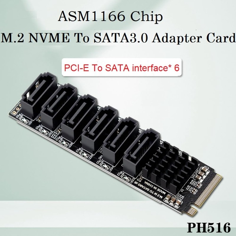 Oidnvay M.2MKEY PCI-E Riser Card M.2NVME to SATA3.0PCIE to SATA6Gpbsx6