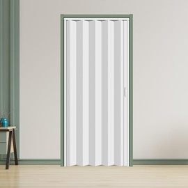 104RDHOUSE 38×80in PVC Internal Accordion Folding Door, Multifold Sliding Door for Closet, White in Color, with Installation Hardware; Handle; Latch.