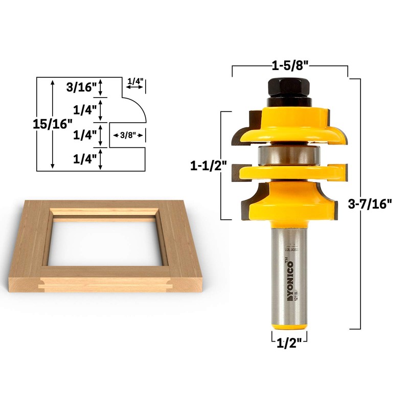 Yonico Router Bits Rail and Stile Stacked Roundover 1/2-Inch Shank