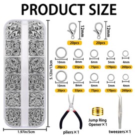JOISHOP Jump Rings Kit, Silver Open Jump Rings with Jewellery Pliers for Jewellery Making Bracelet Earring Necklace Repair (4mm 5mm 6mm 8mm 10mm)